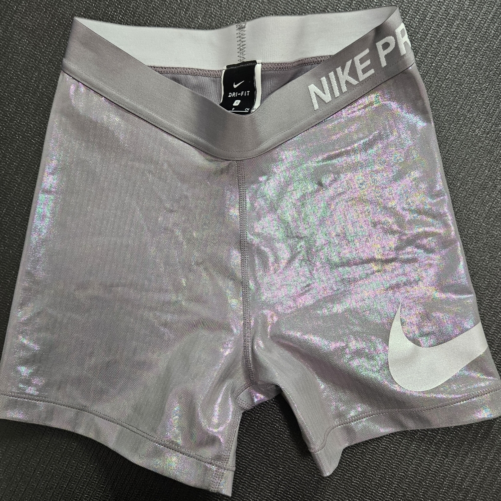 Nike Pro Women's Dri-fit shorts size small gray holographic metallic